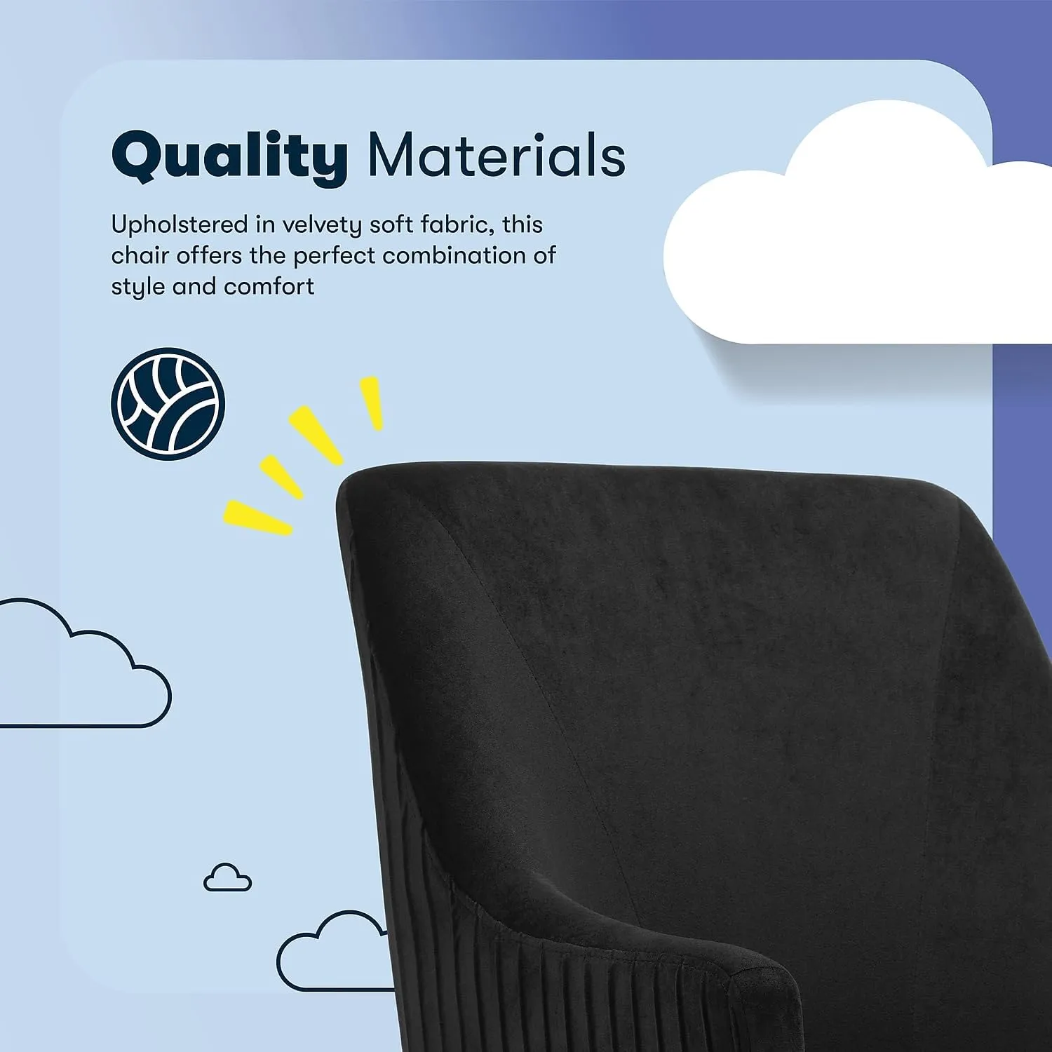 Serta Scarlett Modern Office Chair, Pleated and Curved Mid-Back Desk Chair, Pocket Coil Seat Cushion, Padded Armrests, Vanity Armchair with Wheels, Swivel Chrome Base, Black Velvet Fabric