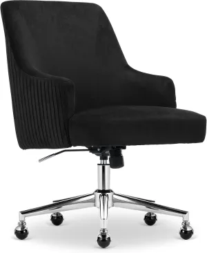 Serta Scarlett Modern Office Chair, Pleated and Curved Mid-Back Desk Chair, Pocket Coil Seat Cushion, Padded Armrests, Vanity Armchair with Wheels, Swivel Chrome Base, Black Velvet Fabric