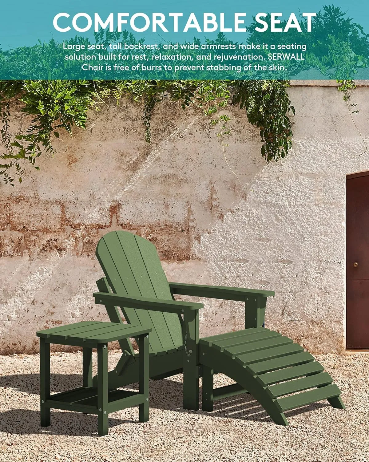 SERWALL Adirondack Chair for Patio Garden Outdoors Fire Pit- Army