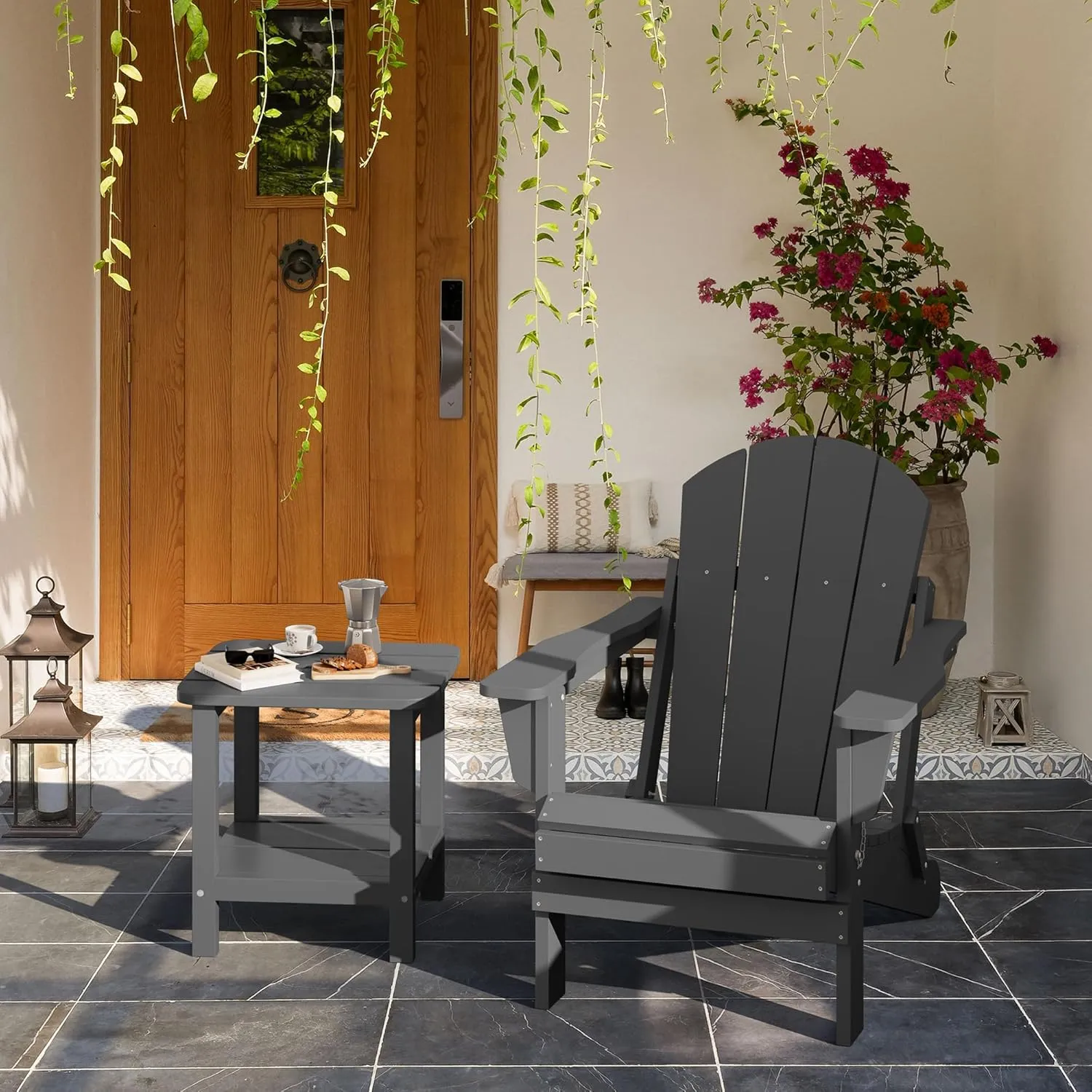 SERWALL Adirondack Table Outdoor Side Table- Gray