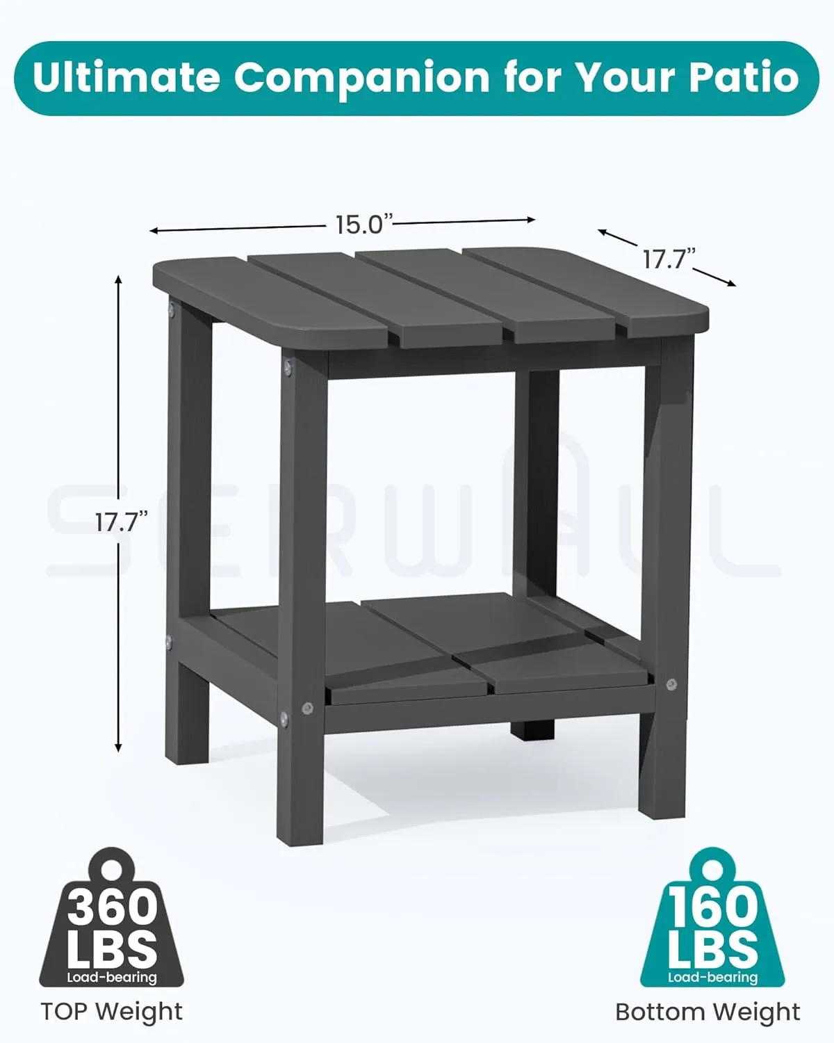 SERWALL Adirondack Table Outdoor Side Table- Gray