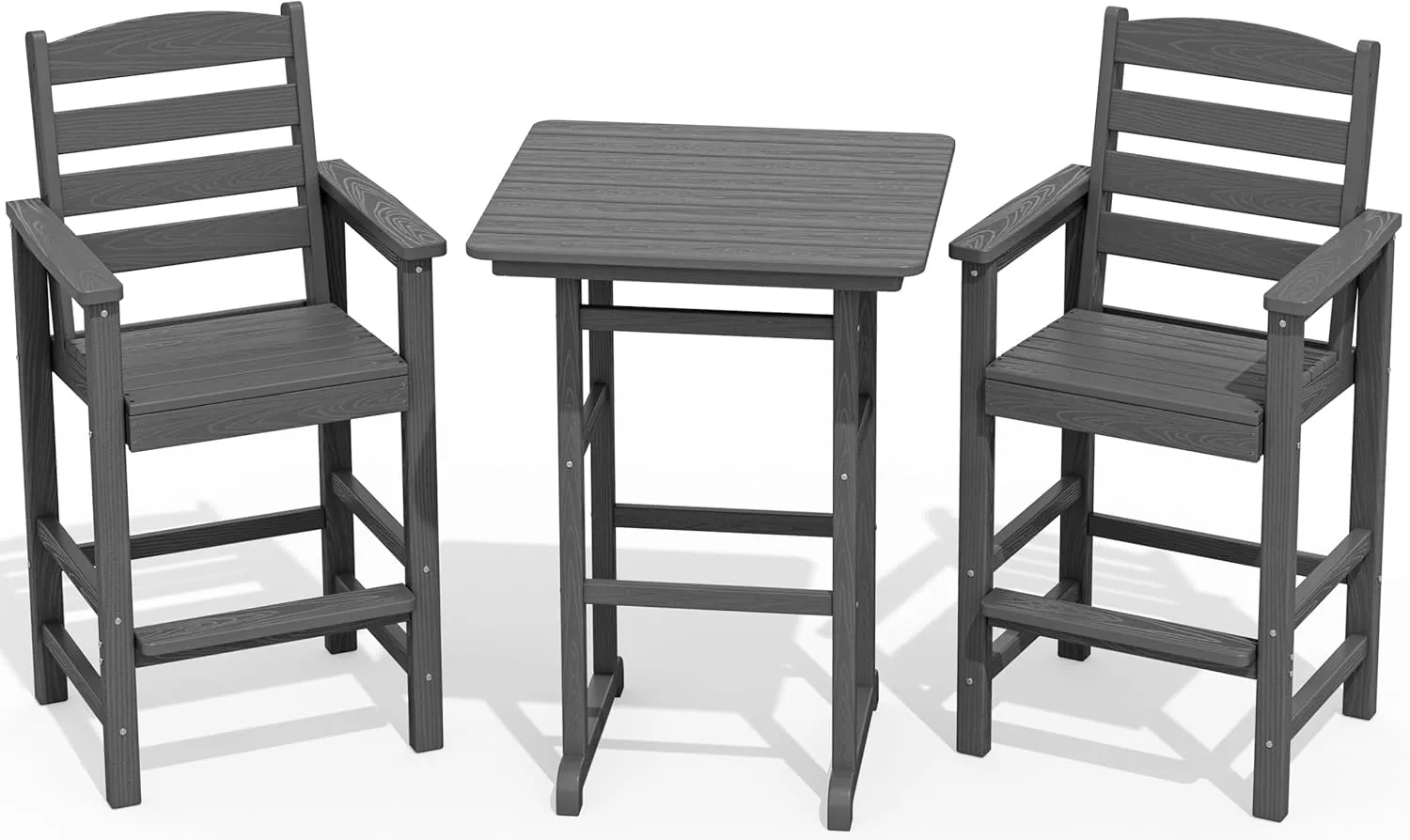 SERWALL Balcony Adirondack Chairs and Table 3 Pieces Set, Oversize Adirondack Bar Height Chairs Set of 2 and Bar Table, Outdoor Bar Stools Set, Gray