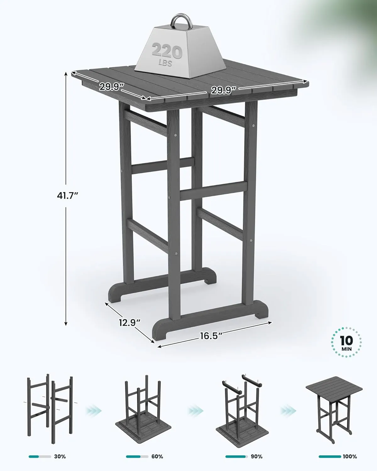 SERWALL Balcony Adirondack Chairs and Table 3 Pieces Set, Oversize Adirondack Bar Height Chairs Set of 2 and Bar Table, Outdoor Bar Stools Set, Gray