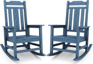 SERWALL Blue Outdoor Rocking Chair Set of 2, All Weather Patio Rocking Chair, HDPE Poly Rocking Chair for Adults, Heavy Duty Front Porch Rocker