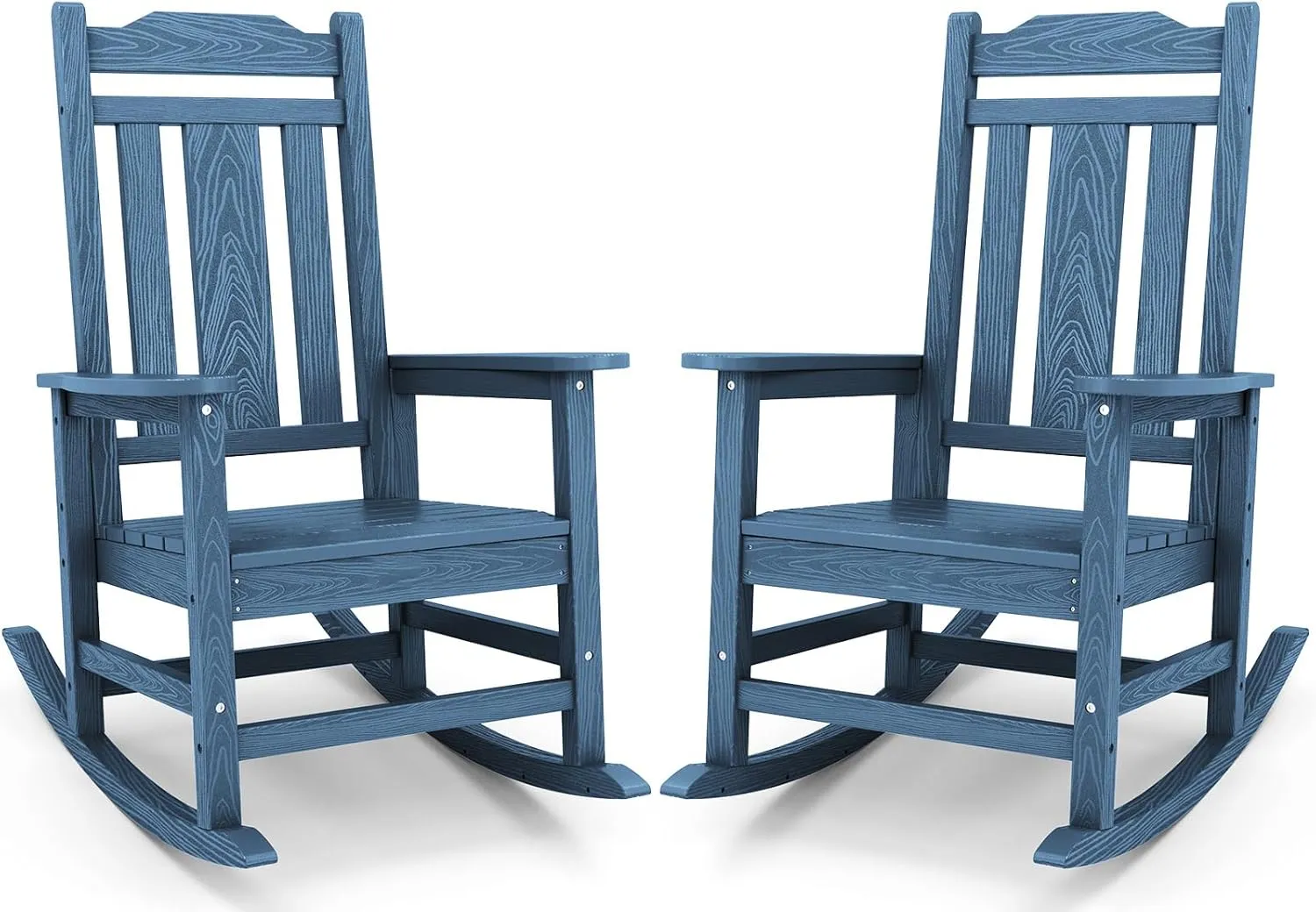 SERWALL Blue Outdoor Rocking Chair Set of 2, All Weather Patio Rocking Chair, HDPE Poly Rocking Chair for Adults, Heavy Duty Front Porch Rocker