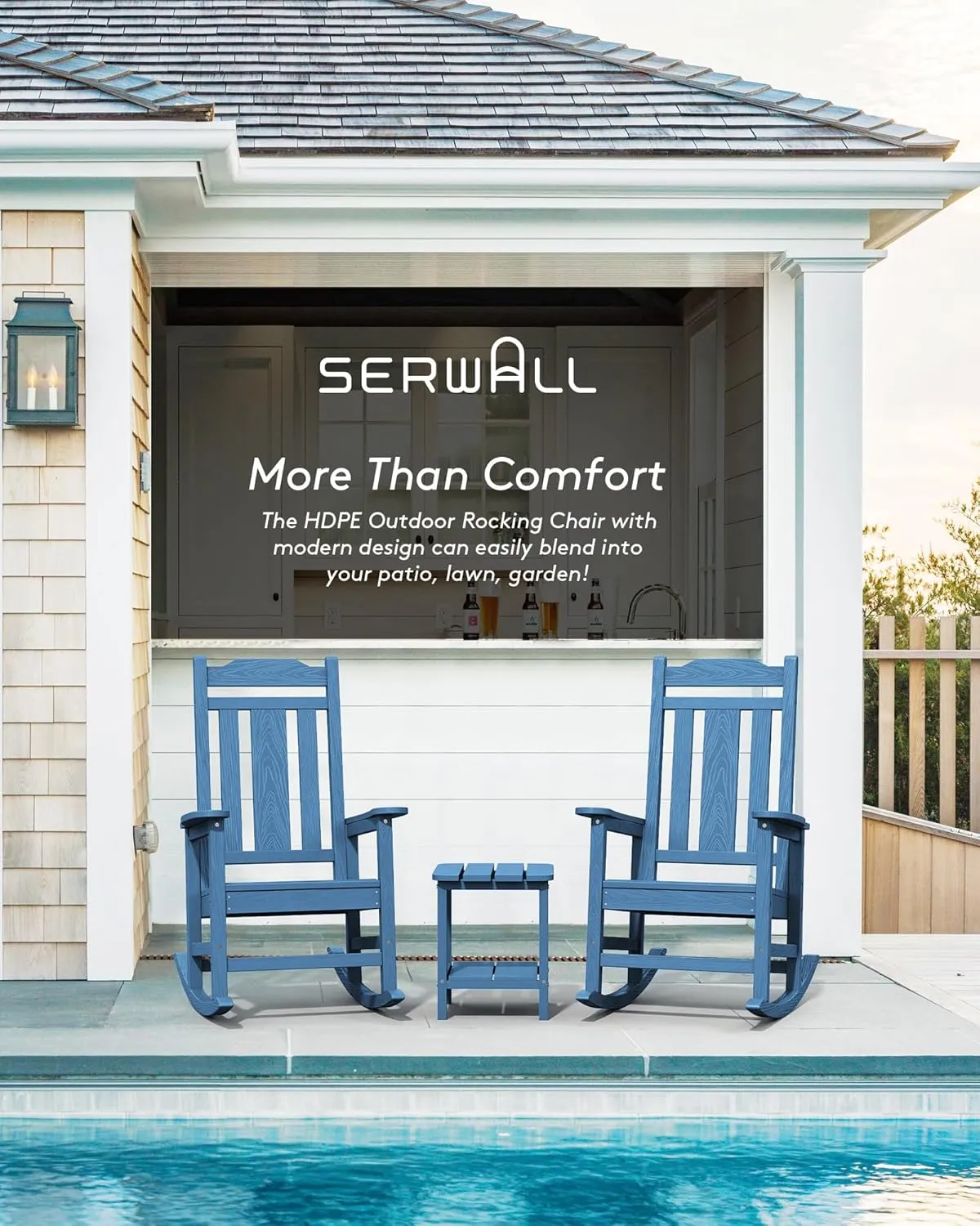 SERWALL Blue Outdoor Rocking Chair Set of 2, All Weather Patio Rocking Chair, HDPE Poly Rocking Chair for Adults, Heavy Duty Front Porch Rocker