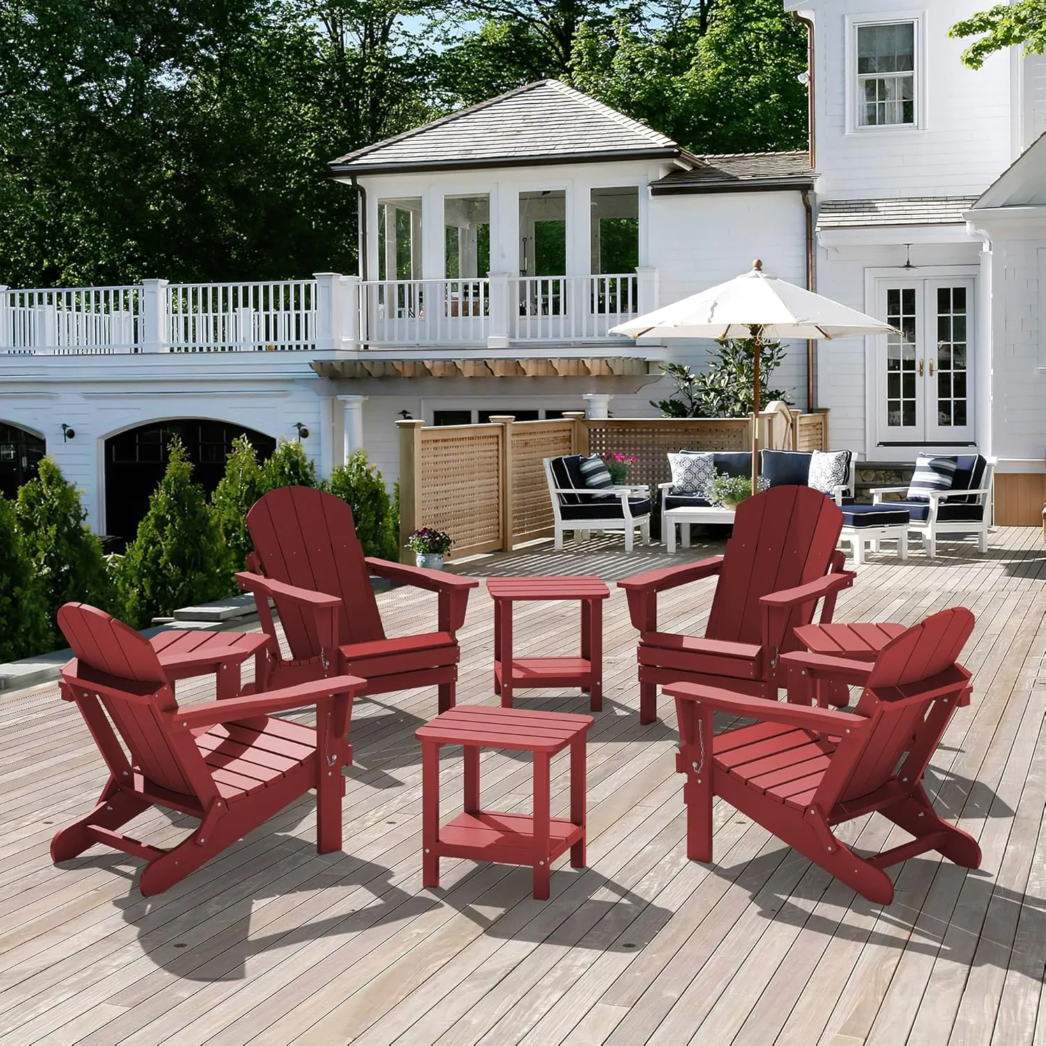SERWALL Double Adirondack Side Table End Table- Red