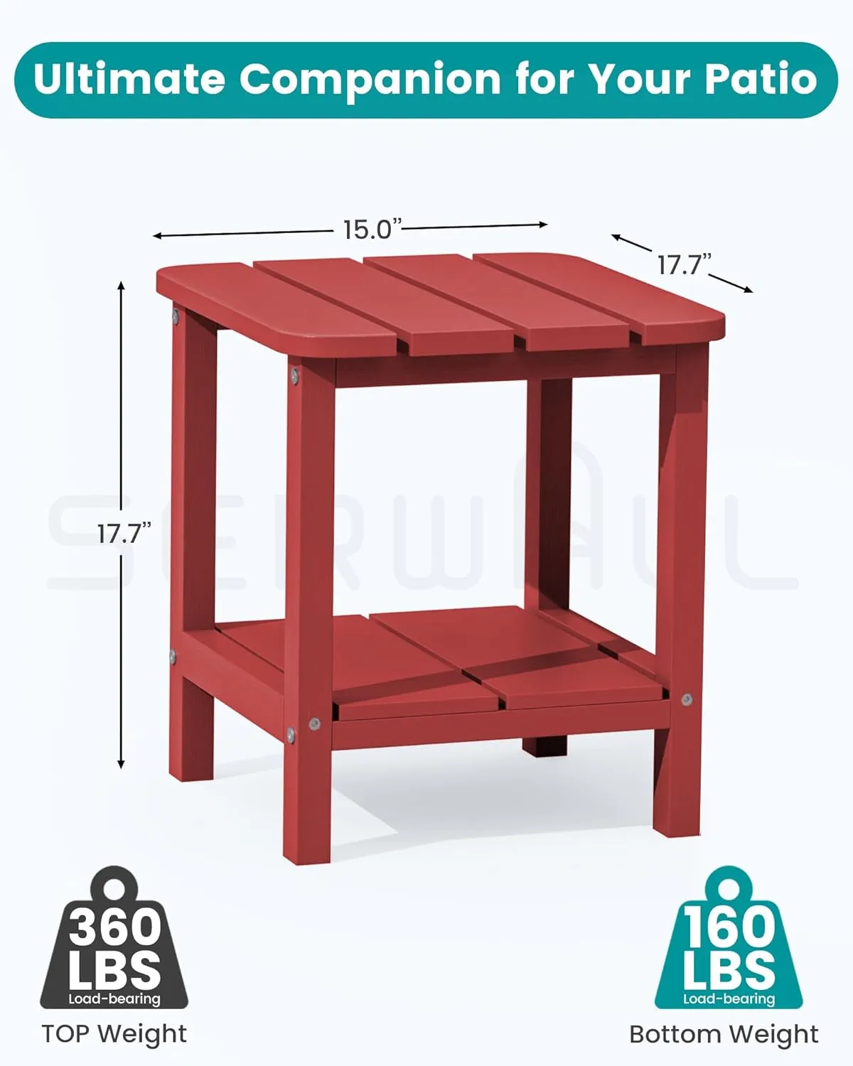 SERWALL Double Adirondack Side Table End Table- Red