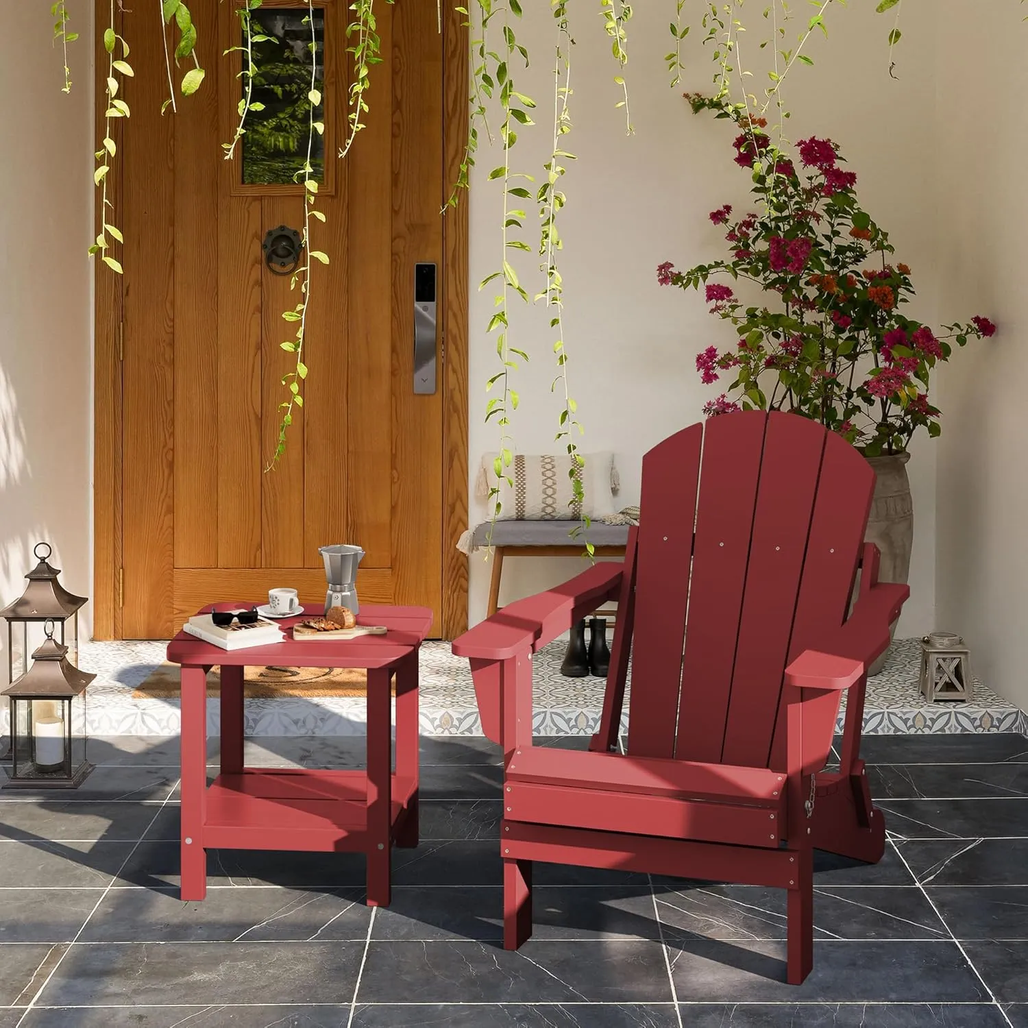 SERWALL Double Adirondack Side Table End Table- Red