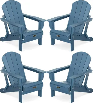 SERWALL Foldable Adirondack Chair Set of 4 for Patio Garden Outdoors Fire Pit-Ocean Blue