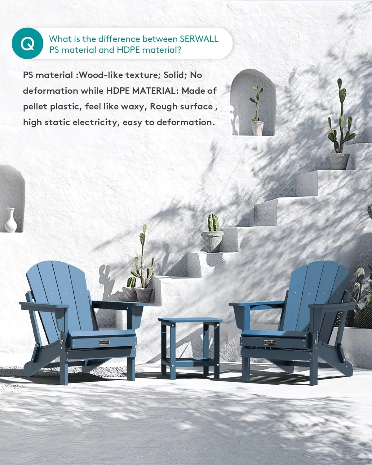 SERWALL Foldable Adirondack Chair Set of 4 for Patio Garden Outdoors Fire Pit-Ocean Blue