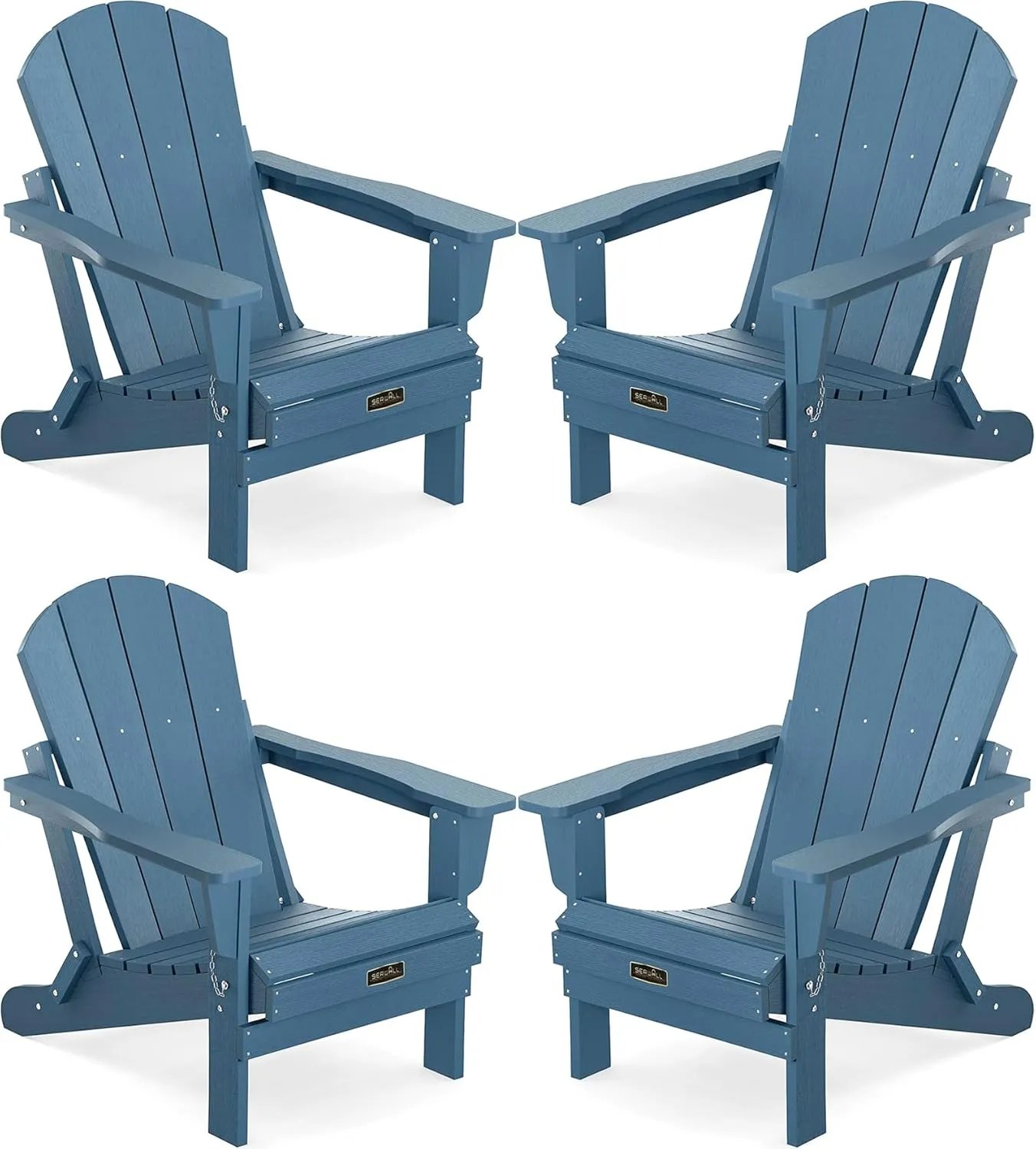 SERWALL Foldable Adirondack Chair Set of 4 for Patio Garden Outdoors Fire Pit-Ocean Blue