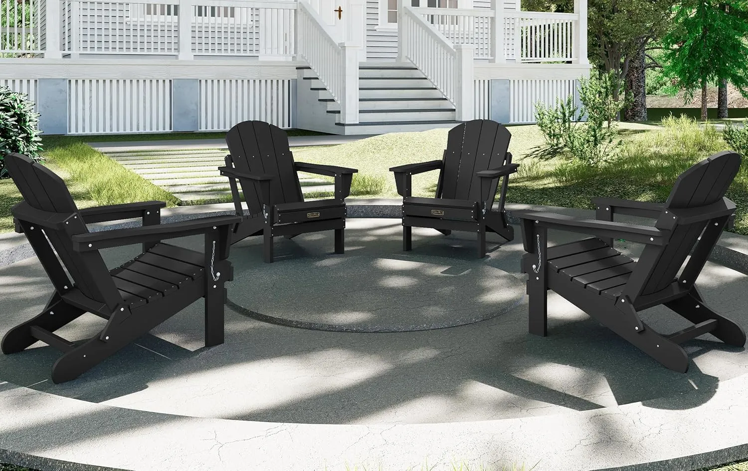 SERWALL Folding Adirondack Chairs Patio Chairs Lawn Chair Outdoor Weather Resistant for Patio Garden, Backyard Deck, Fire Pit - Black