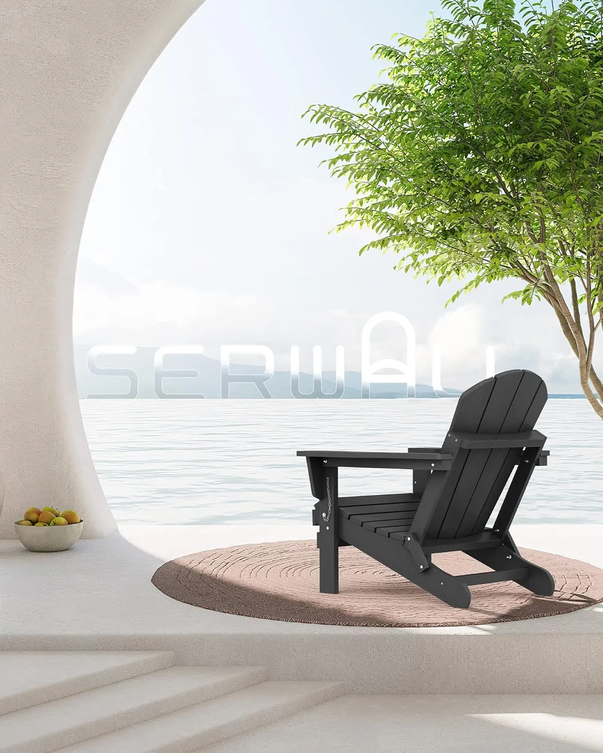 SERWALL Folding Adirondack Chairs Patio Chairs Lawn Chair Outdoor Weather Resistant for Patio Garden, Backyard Deck, Fire Pit - Black