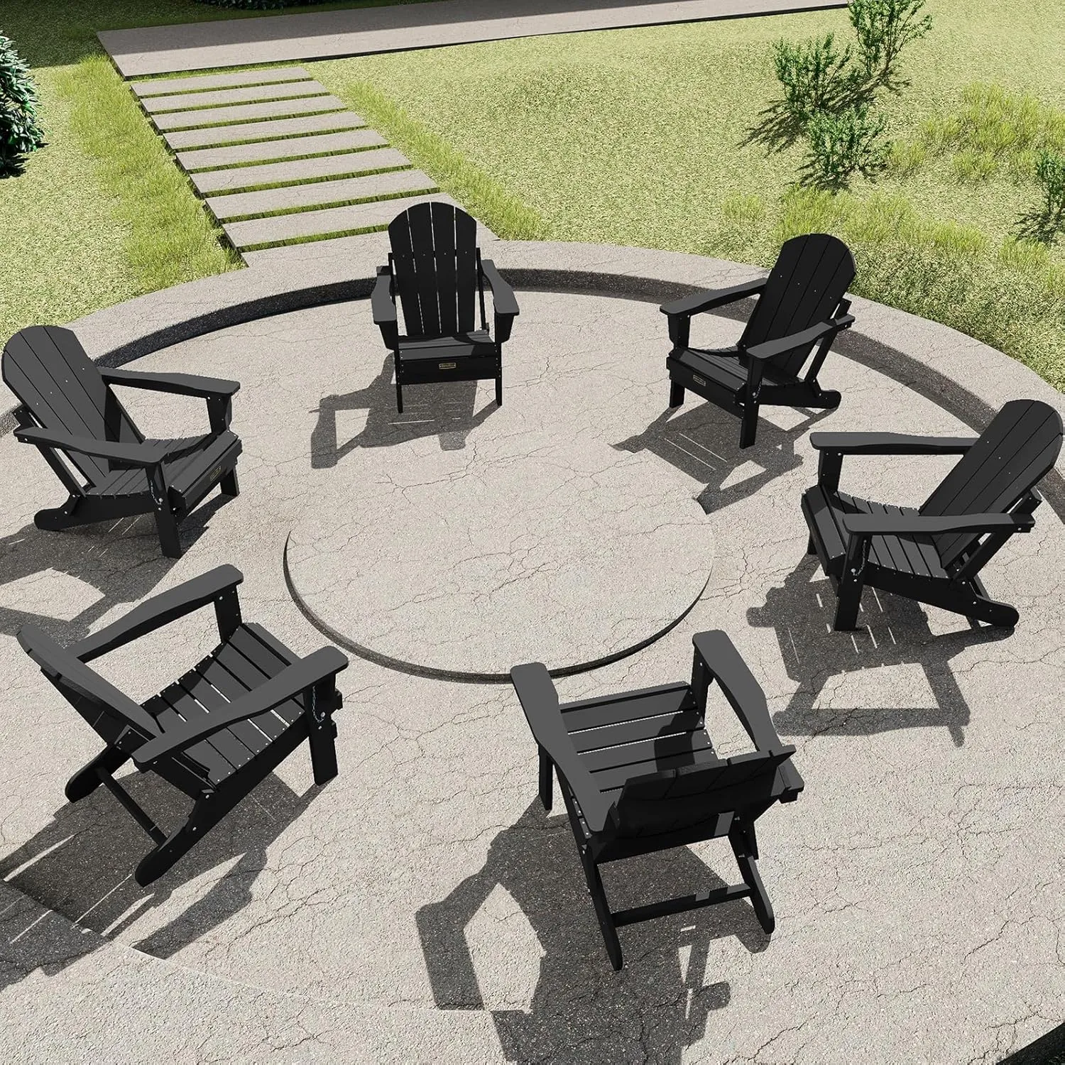 SERWALL Folding Adirondack Chairs Patio Chairs Lawn Chair Outdoor Weather Resistant for Patio Garden, Backyard Deck, Fire Pit - Black