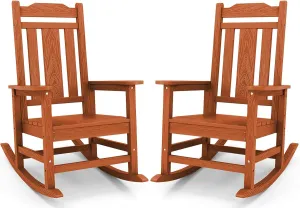 SERWALL HDPE Rocking Chair Set of 2, All Weather Patio Rocking Chair, HDPE Poly Rocking Chair for Adults, Heavy Duty Front Porch Rocker, Orange
