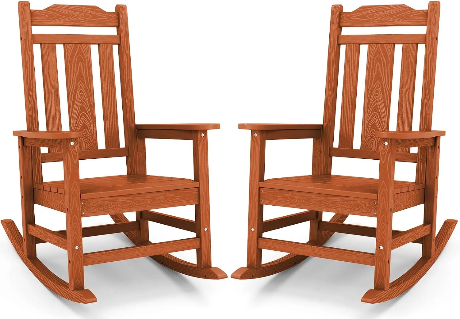 SERWALL HDPE Rocking Chair Set of 2, All Weather Patio Rocking Chair, HDPE Poly Rocking Chair for Adults, Heavy Duty Front Porch Rocker, Orange