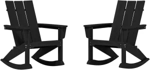 SERWALL Modern Outdoor Rocking Chair Set of 2, All Weather Adirondack Rocking Chair for Patio, Porch, Garden, Backyard, Black
