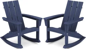SERWALL Modern Outdoor Rocking Chair Set of 2, All Weather Rocking Adirondack Chair for Patio, Porch, Garden, Backyard, Blue