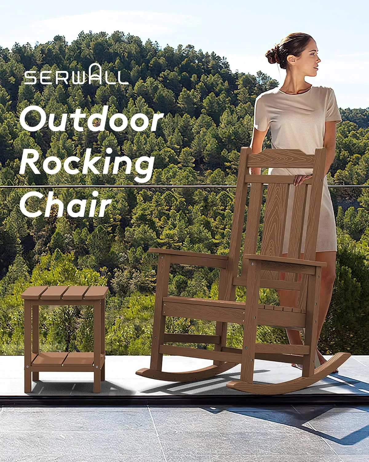 SERWALL Outdoor Rocking Chair Brown
