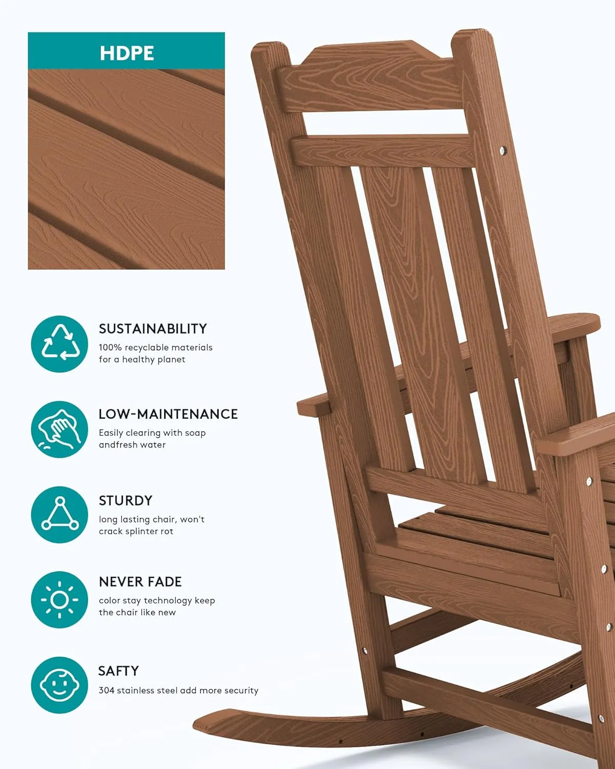 SERWALL Outdoor Rocking Chair Brown