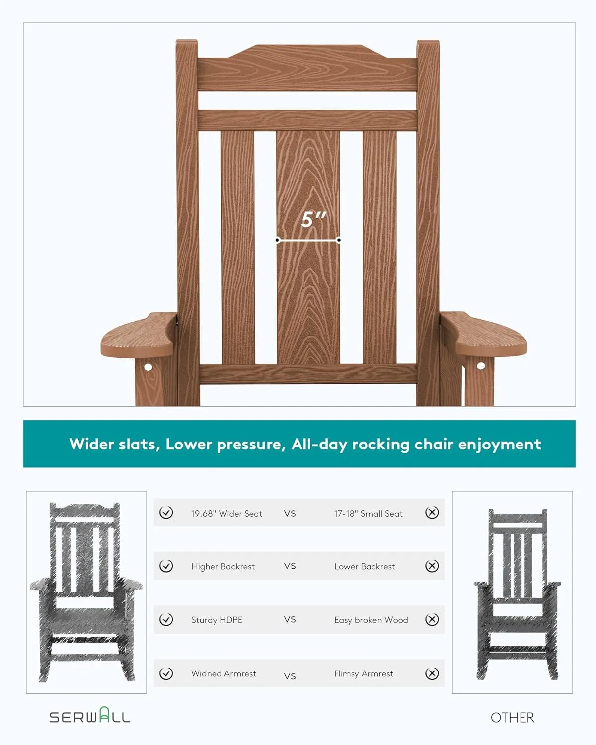 SERWALL Outdoor Rocking Chair Brown
