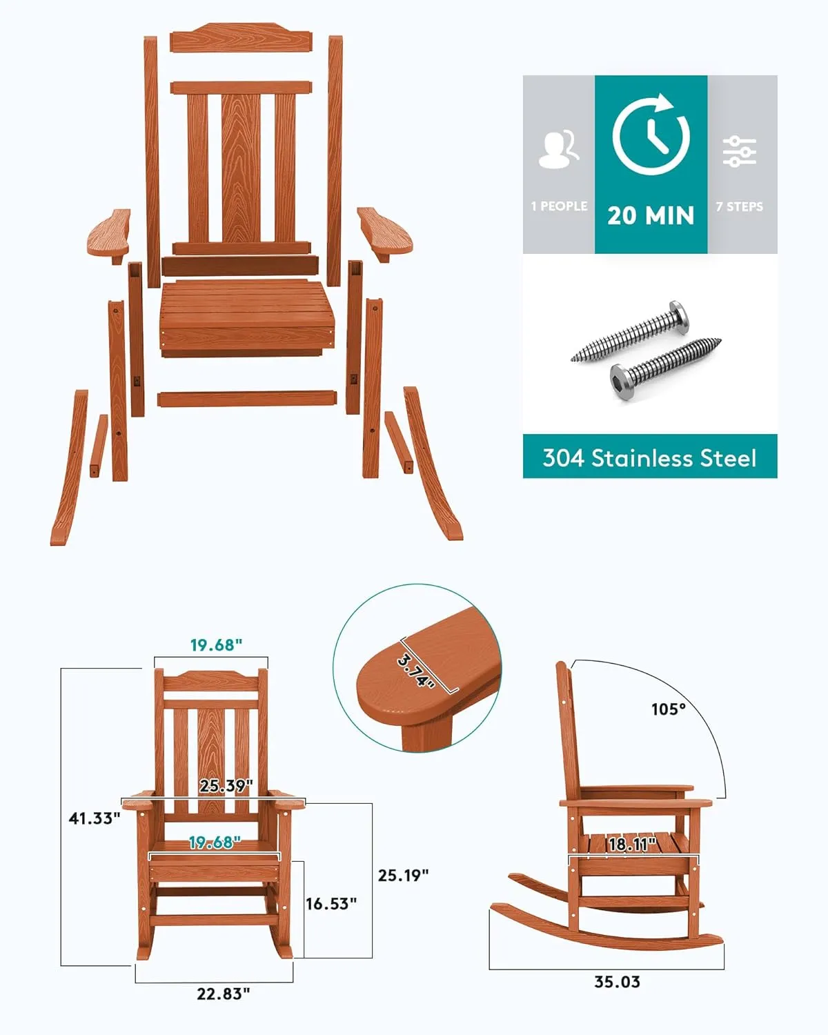SERWALL Outdoor Rocking Chair Orange