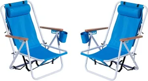 Set of 2 Folding Beach Chairs for Adults, 4 Position Portable Backpack Foldable Camping Chairs, Heavy Duty Beach Chair, Foldable Camping Lawn Chairs for Beach Trips, Blue