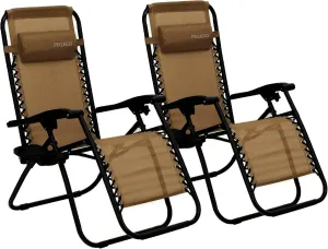 Set of 2 Zero Gravity Folding Chair/Bed with Cup Holder (Coffee)