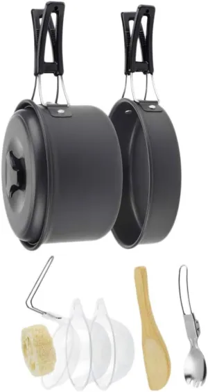 Set of Camping Pots Portable Titanium Cookware Complete Camping Dish Set Cutlery for People