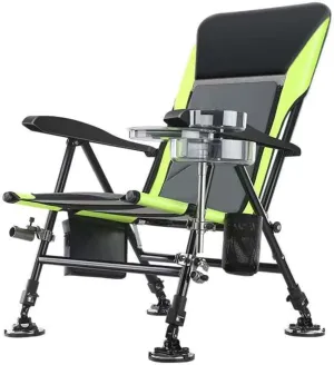 SEYFI Camping Chairs,Multifunctional Outdoor Fishing Chair Beach Chair Foldable Fishing Chair Recliner Four-Leg Adjustable Portable Fishing Chair/D/Light Grey