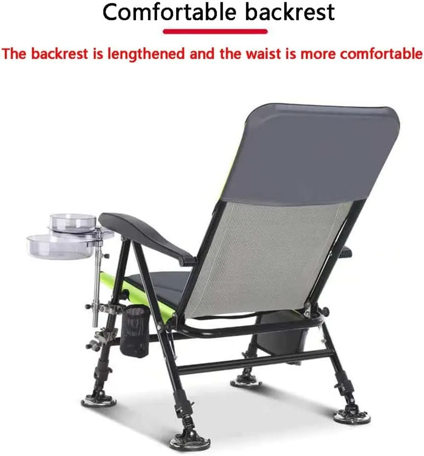 SEYFI Camping Chairs,Multifunctional Outdoor Fishing Chair Beach Chair Foldable Fishing Chair Recliner Four-Leg Adjustable Portable Fishing Chair/D/Light Grey