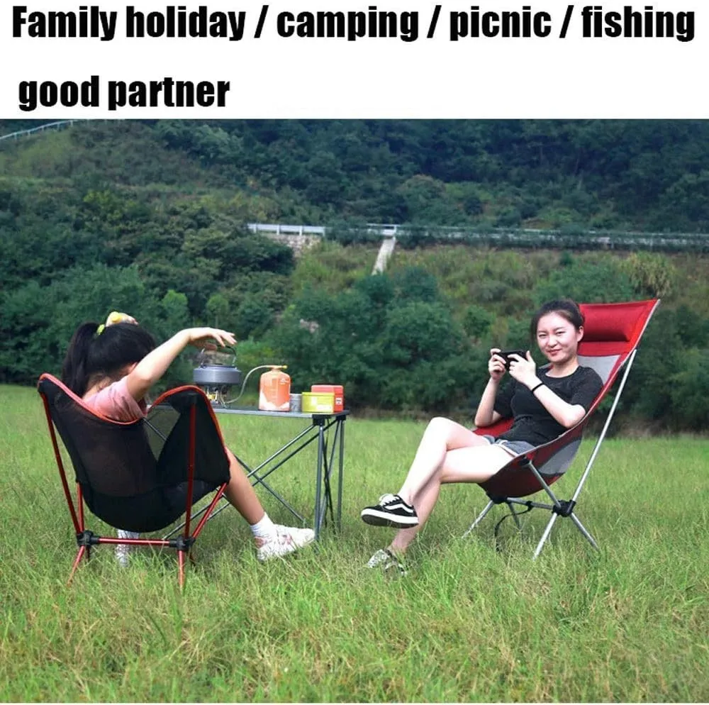SGSG Lightweight Outdoor Folding Chair Portable Fishing Chair Director Chair Moon Chair Beach Recliner Aluminum backrest Chair Indoor Nylon Cloth Camping Chair Bracket pad Round,B