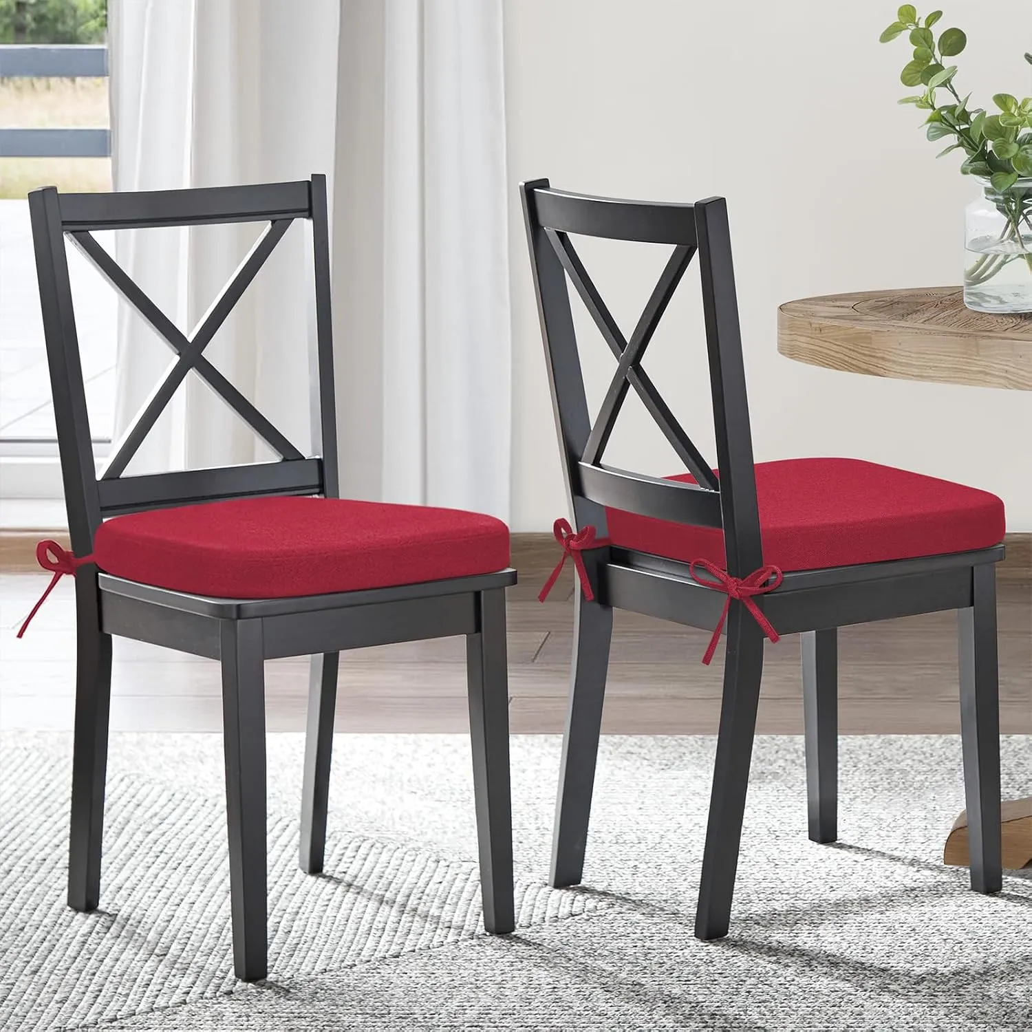 Shinnwa Dining Chair Cushions, Patented Design Memory Foam Kitchen Chair Pads with Ties and Washable Cover, 17" x 16" x 2", Burgundy