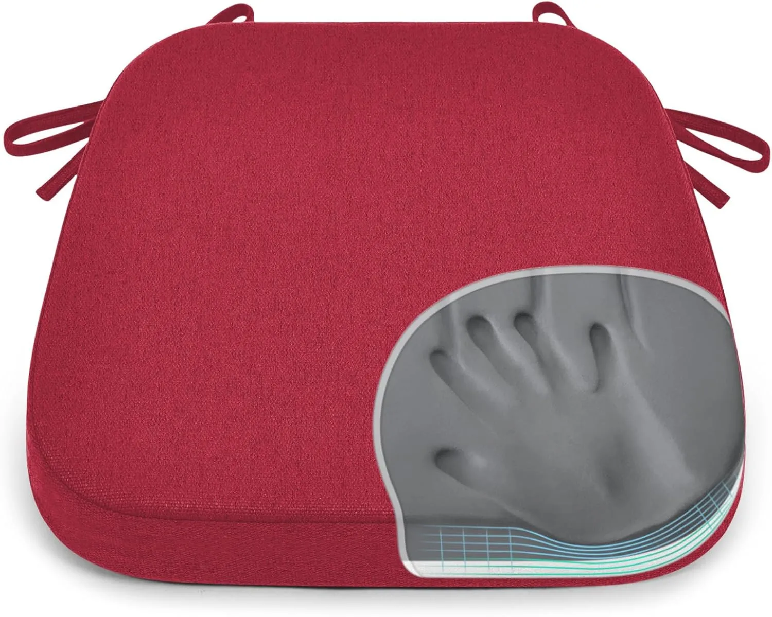 Shinnwa Dining Chair Cushions, Patented Design Memory Foam Kitchen Chair Pads with Ties and Washable Cover, 17" x 16" x 2", Burgundy