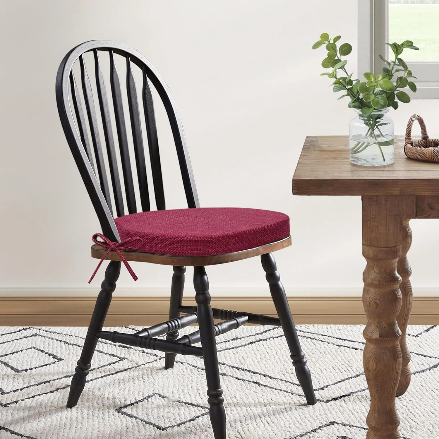 Shinnwa Dining Chair Cushions Set of 4, High-Resilience Foam Windsor Seat Pads, Kitchen Chair Cushions with Ties & Textured Cover, 4 Pack, 16.5 x 15.5 x 2, Dark Red