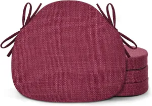Shinnwa Dining Chair Cushions Set of 4, High-Resilience Foam Windsor Seat Pads, Kitchen Chair Cushions with Ties & Textured Cover, 4 Pack, 16.5 x 15.5 x 2, Dark Red