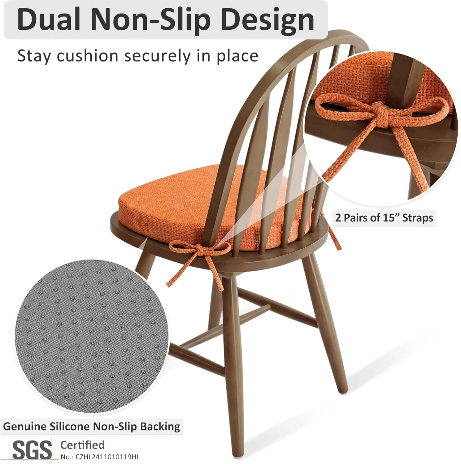 Shinnwa Kitchen Chair Cushions Set of 4, High-Resilience Foam Windsor Seat Pads, Dining Chair Cushions with Ties & Textured Cover, 4 Pack, 16.5 x 15.5 x 2, Burnt Orange