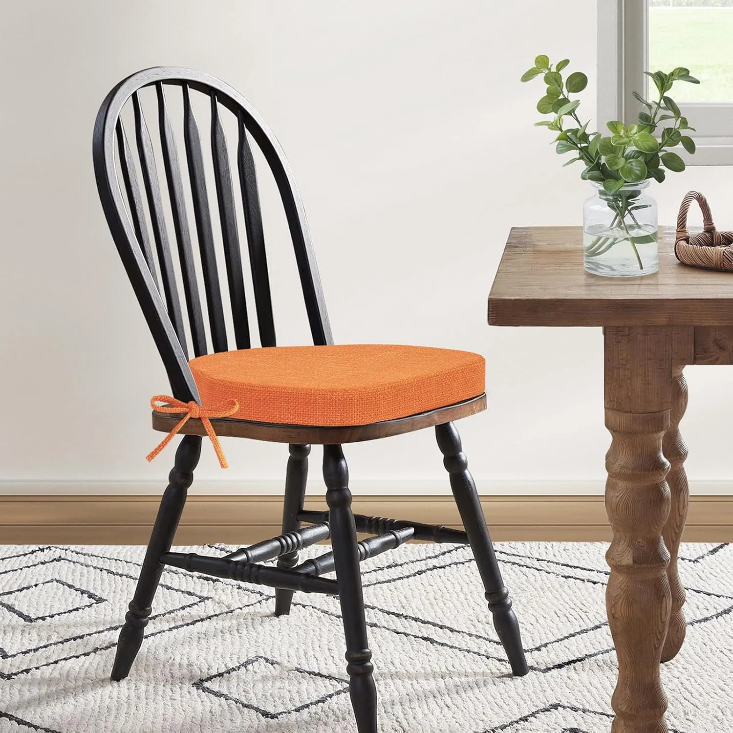 Shinnwa Kitchen Chair Cushions Set of 4, High-Resilience Foam Windsor Seat Pads, Dining Chair Cushions with Ties & Textured Cover, 4 Pack, 16.5 x 15.5 x 2, Burnt Orange