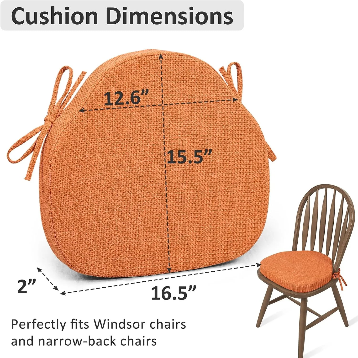 Shinnwa Kitchen Chair Cushions Set of 4, High-Resilience Foam Windsor Seat Pads, Dining Chair Cushions with Ties & Textured Cover, 4 Pack, 16.5 x 15.5 x 2, Burnt Orange