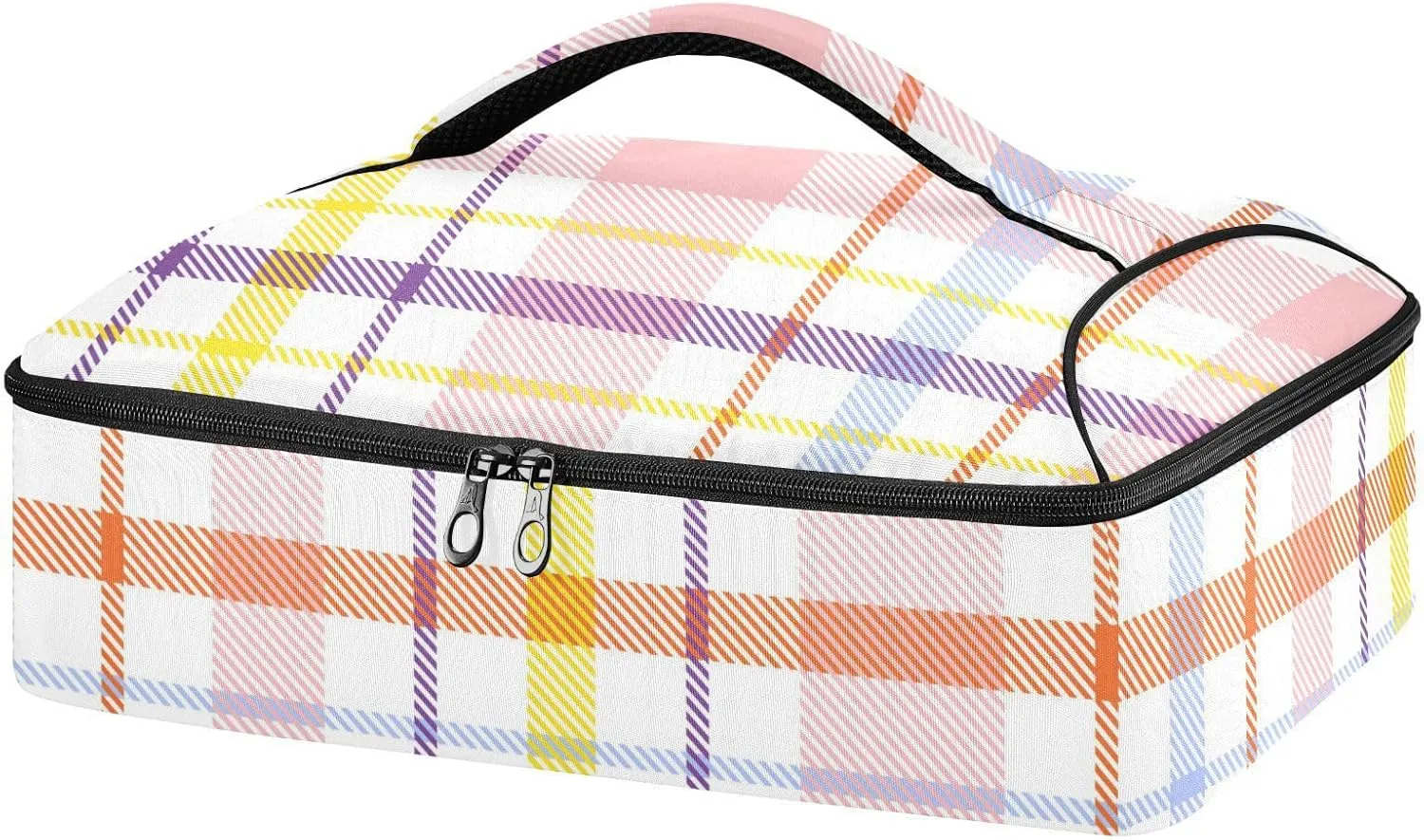 SHJI Casserole Cookware Rainbow Glen Plaid Casserole Carriers Insulated Casserole Dish Carrier Bag Pizza Holder Tote for Hot or Cold Food Travel Party Picnic