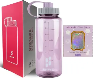 SHOKE Sport Water Bottle 1L 32oz Wide Mouth for Hicking (purple 50pcs stickers)