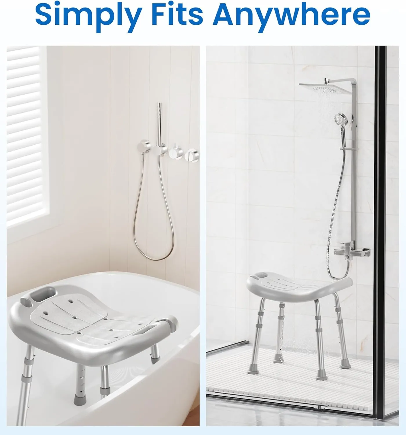 Shower Chair for Inside Shower, FSA/HSA Eligible, Adjustable Shower Stool with Strong Non-Slip Feet, 350 lbs Shower Seat for Inside Tub, Bench Bath Chair for Elderly and Disabled, Grey