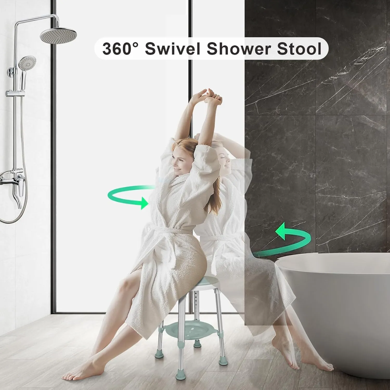 Shower Chair for Inside Shower, FSA/HSA Eligible Swivel Shower Stool 350lbs, Adjustable Tub Chair and Bathroom Stool with Storage Tray for Seniors, Elderly, Bath Handicap & Disabled