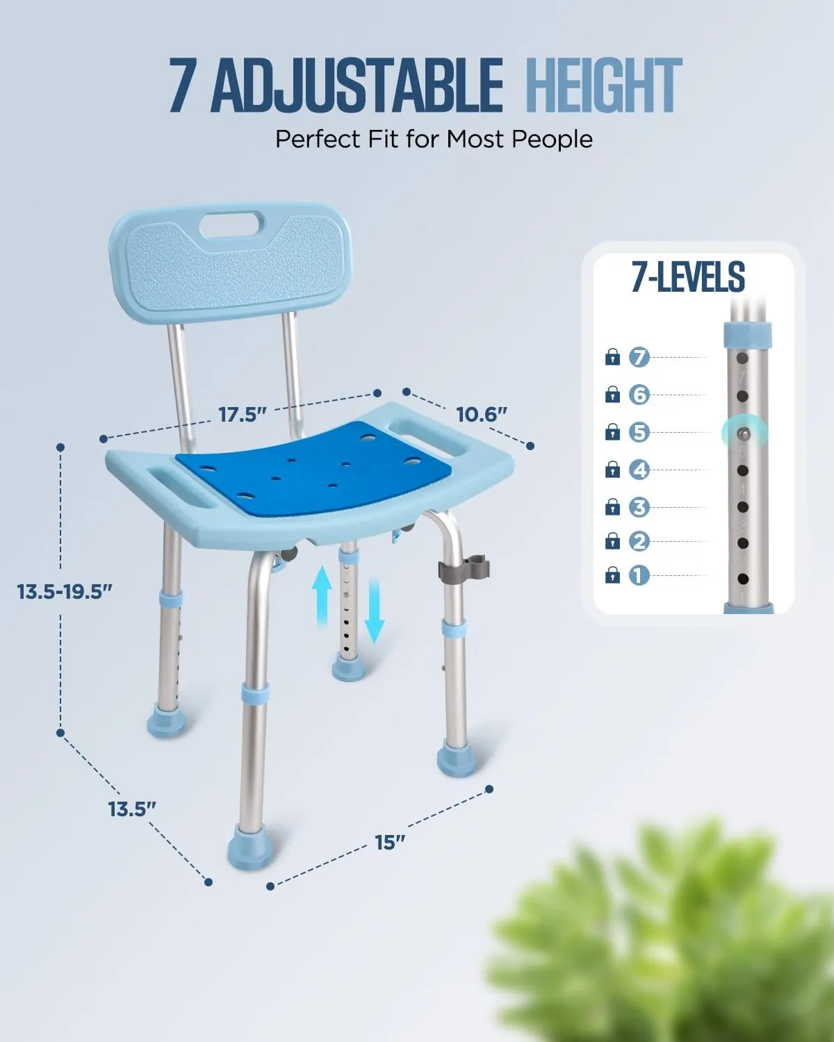 Shower Chair with Back for Elderly Seniors,Shower Stools and Benches for Adults,Bath Chair Shower Benches for The Disabled,Shower Seats,Blue Tub Chair