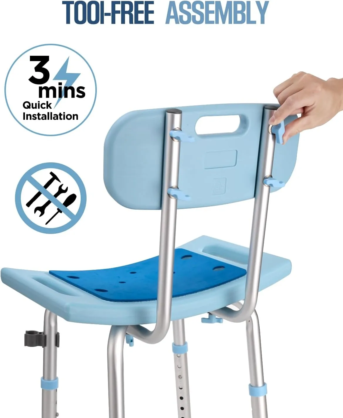 Shower Chair with Back for Elderly Seniors,Shower Stools and Benches for Adults,Bath Chair Shower Benches for The Disabled,Shower Seats,Blue Tub Chair