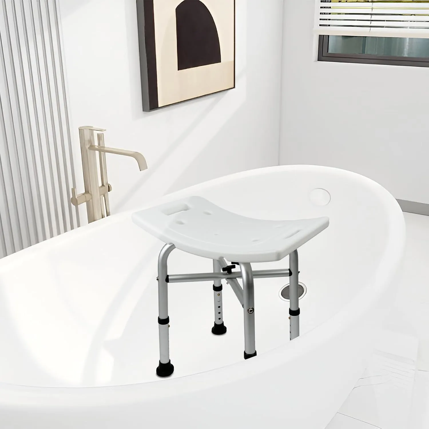 Shower Stool 350lbs Bath Seat Chair, Tool-Free Assembly Height Adjustable Bath Bench with Padded Seat for Seniors, Elderly, Disabled, Handicap Stools (Shower Chair)