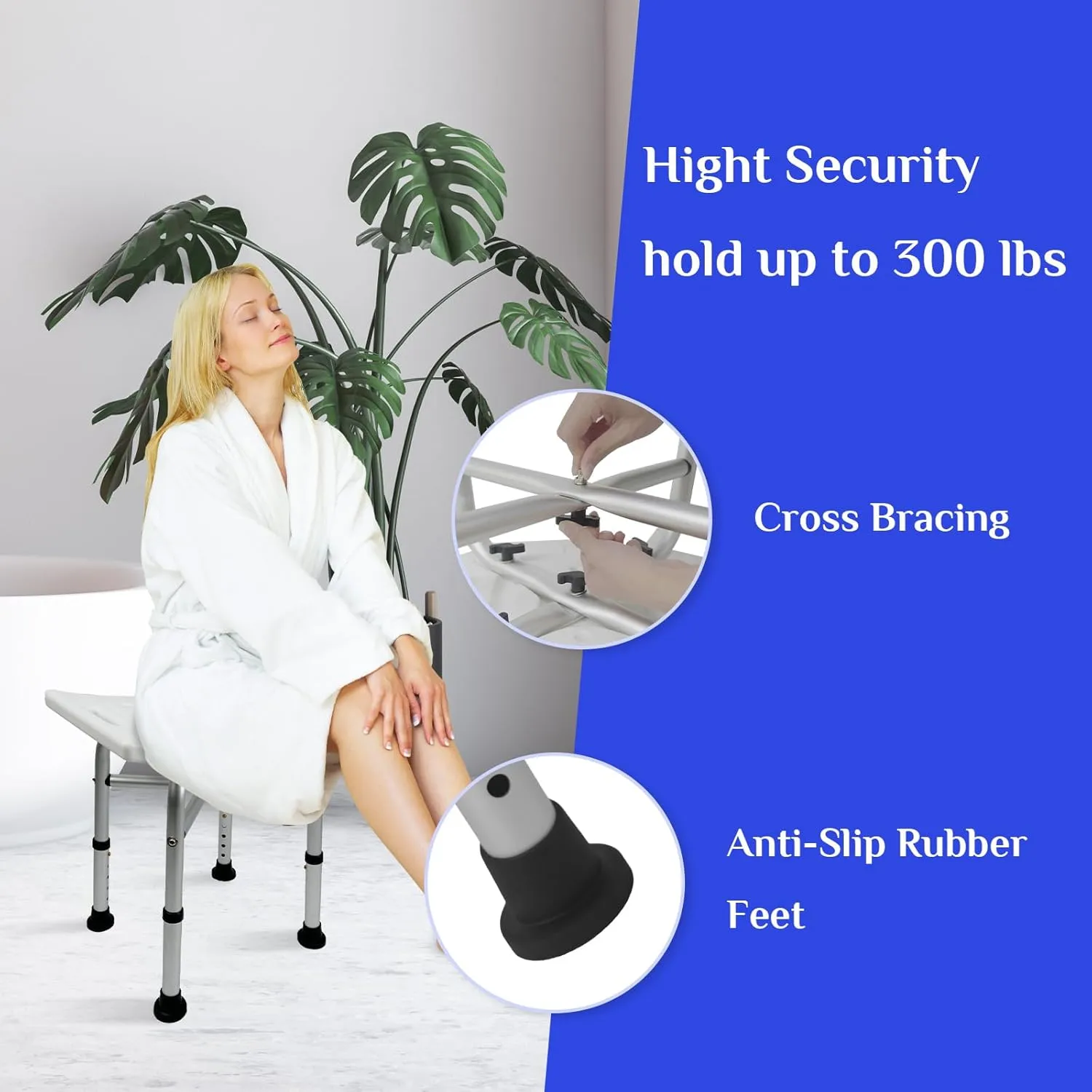 Shower Stool 350lbs Bath Seat Chair, Tool-Free Assembly Height Adjustable Bath Bench with Padded Seat for Seniors, Elderly, Disabled, Handicap Stools (Shower Chair)