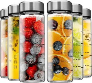 SIEROZUR Glass Juice Bottles With Lids 16oz- 6 Pack Wide Mouth Glass Bottles for Juicing Smoothies, Infused Water, Beverage Storage - BPA Free, Leakproof, Reusable, Borosilicate