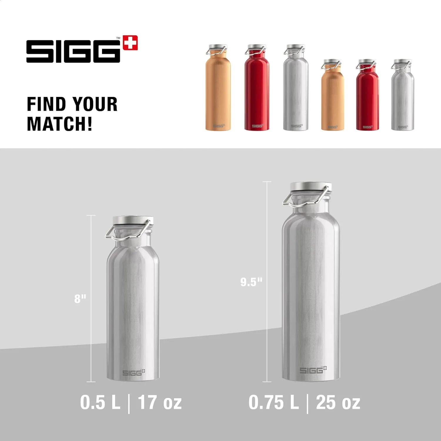 SIGG - Aluminum Water Bottle Original - Made in Switzerland - Lightweight - BPA-free - for Carbonated Drinks 17 / 25 Oz